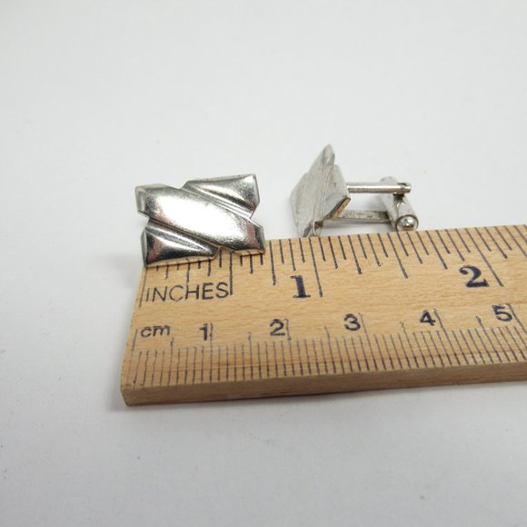 Vintage Silvertone Geometric Cuff Links - Picture 6 of 6